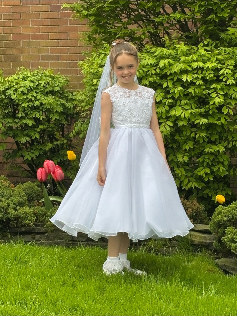 Communion flower girl White Lace Bodice Formal Girls Dress
